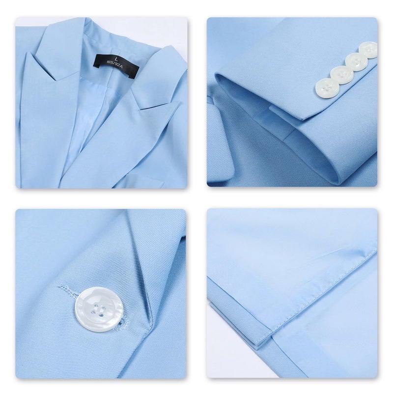 YUNCLOS Women's 2 Piece Office Work Suit Set Two Button Blazer and Pants Blue - Image 4